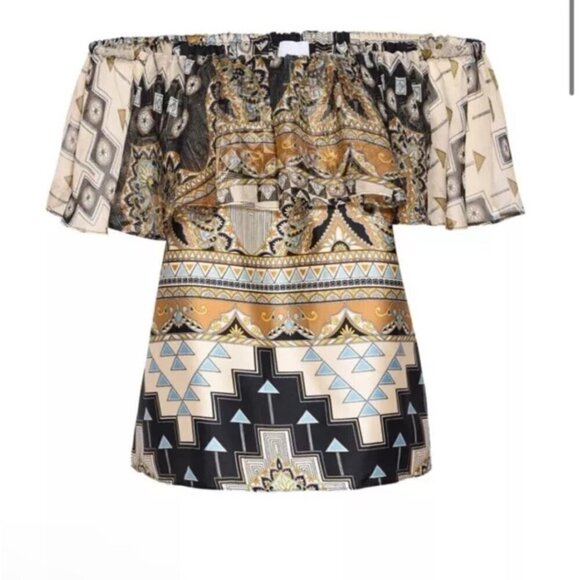 NWT MISA Los‎ Angeles Mosaic 2-Piece Off Shoulder Top, Wide Leg Pants - Picture 10 of 15